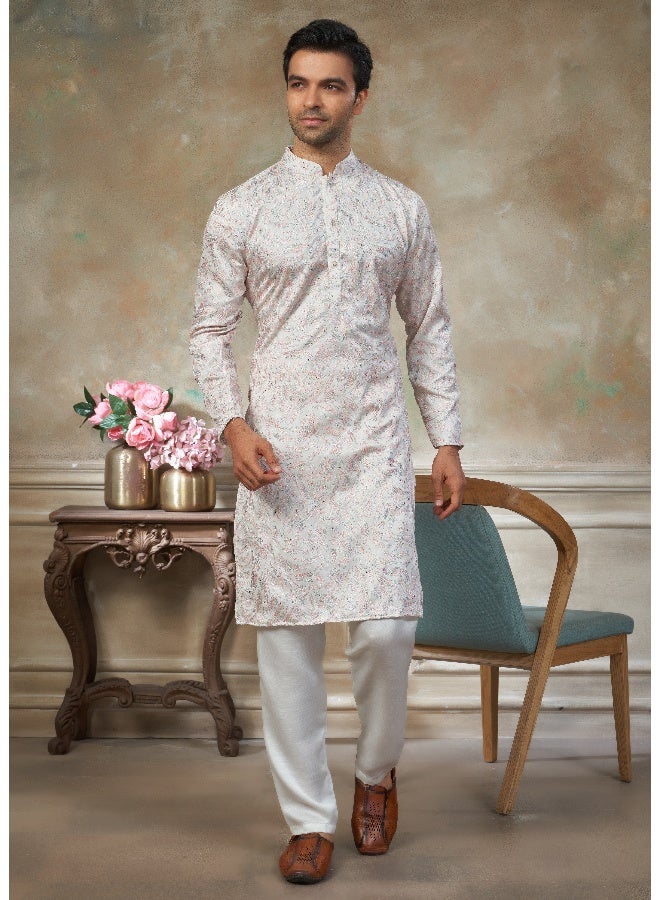 OUTLUK White Embroidered Kurta with Cotton Pajama for Men - Image 1